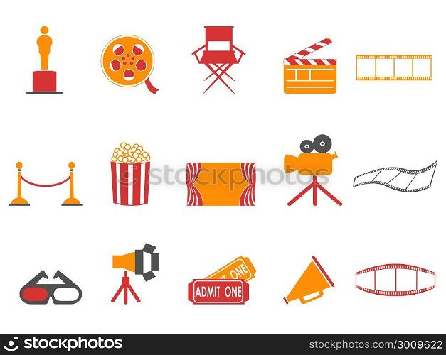 isolated orange and red color series movies icons set from white background