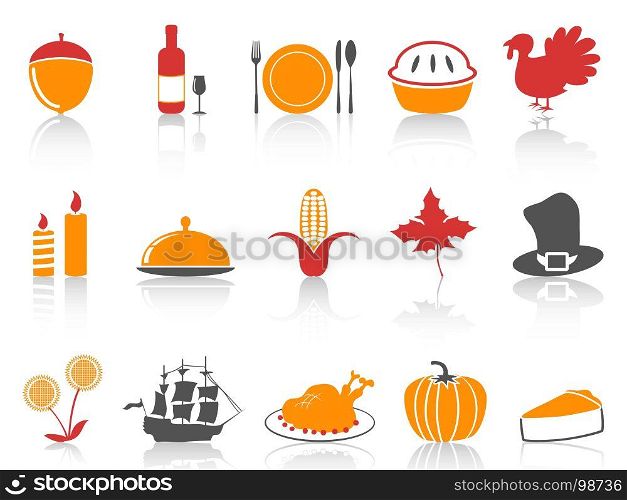 isolated orange and red color series thanksgiving icons set from white background