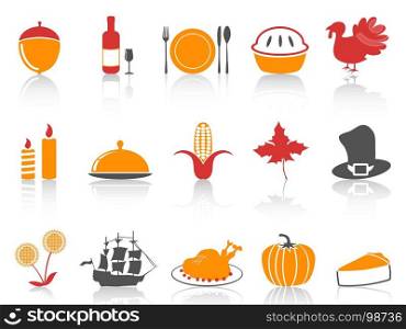 isolated orange and red color series thanksgiving icons set from white background