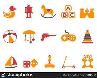 isolated orange and red color toy icons set from white background