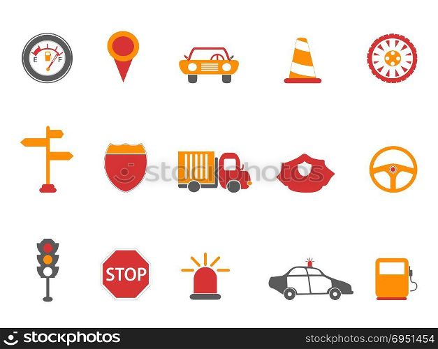 isolated orange and red color traffic icons set from white background