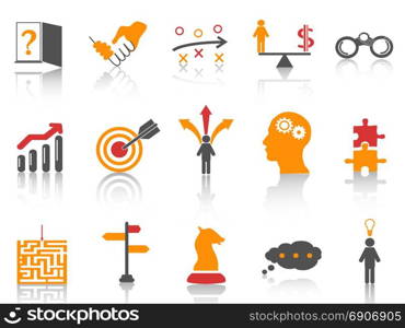 isolated orange business strategy icons set from white background