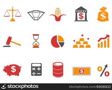 isolated orange color investment icons set from white background
