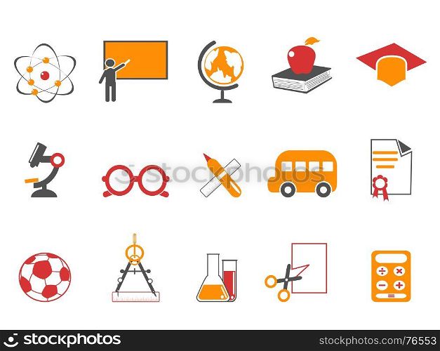 isolated orange education icons set from white background