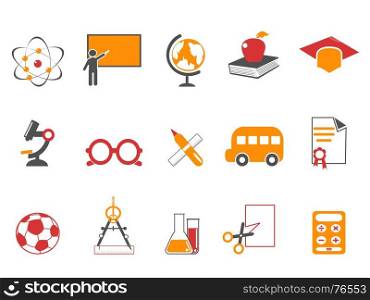 isolated orange education icons set from white background
