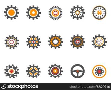 isolated orange gear and cog icons on white background