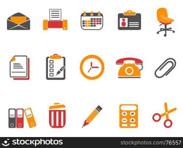 isolated orange office and documents icons set from white background