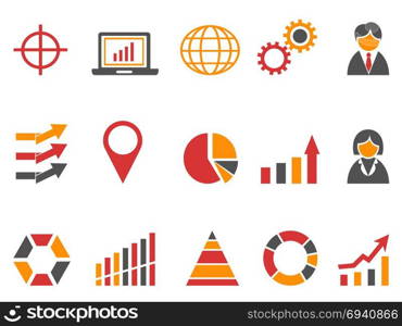 isolated orange red color business infographic icons set from white background