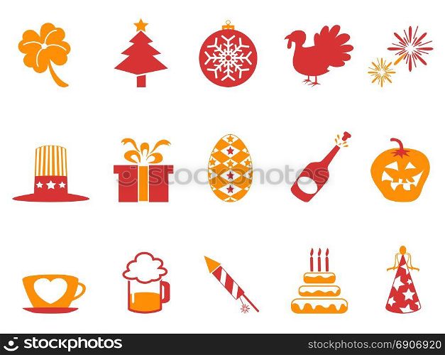 isolated orange red color holiday icons set from white background