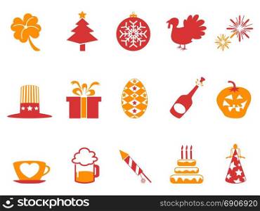 isolated orange red color holiday icons set from white background
