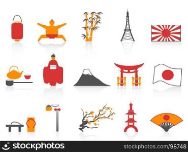 isolated orange red color series japanese icons set from white background
