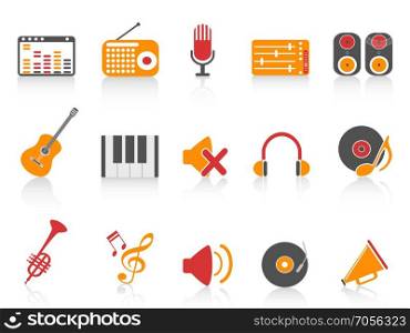 isolated orange red color series music sound equipment icons set from white background