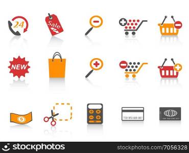 isolated orange red color series shopping icons set from white background