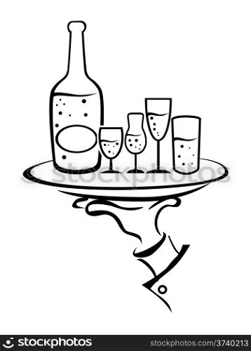 isolated outline of Waiter Hand Holding Wine Tray from white background