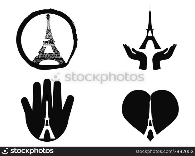 isolated peace for paris icons set from white background