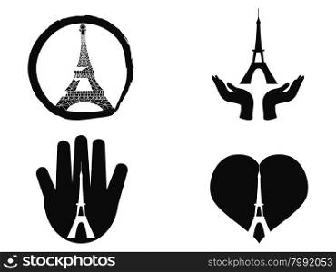 isolated peace for paris icons set from white background