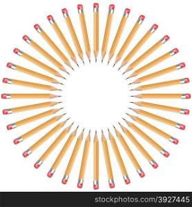 isolated pencils arranged in a circle with copy space from white background