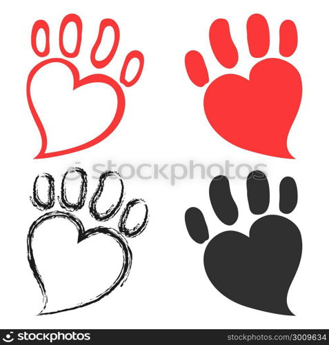 isolated pet paw hearts design from white background