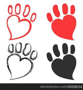isolated pet paw hearts design from white background