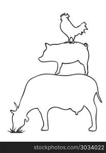 isolated pig cow chicken logo,outline vector on white background. pig cow chicken logo,outline vector