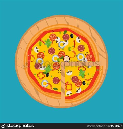 Isolated pizza, traditional ingredients for the pizza. Vector Illustration.. Vector Illustration. Isolated pizza, traditional ingredients for the pizza.