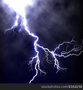 Isolated realistic lightning in the dark blue sky,tunderstorm element vector illustration.. Isolated realistic lightning in the dark blue sky,tunderstorm element vector illustration