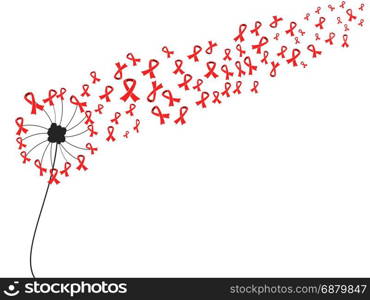 isolated red AIDS ribbon dandelion