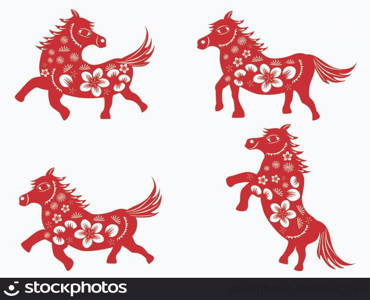 isolated red Chinese horse paper cut on white background