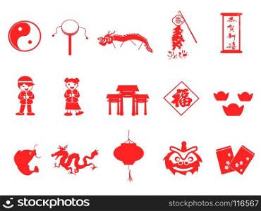 isolated red chinese new year icons set on white background