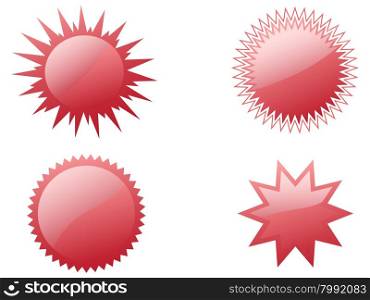 isolated Red label star burst buttons on white background