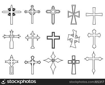 isolated religious cross outline icons on white background