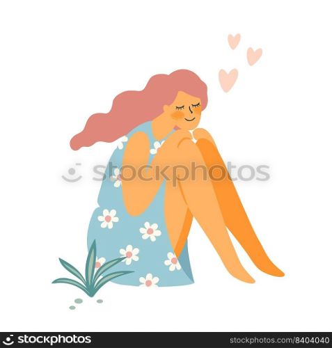 Isolated romantic illustration with woman. Love, love story, relationship. Vector design concept for Valentines Day and other use.. Isolated romantic illustration with woman. Love, love story, relationship. Vector design concept for Valentines Day and other.