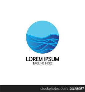 Isolated round shape logo. Blue color logotype. Flowing water image. Sea, ocean, river surface.