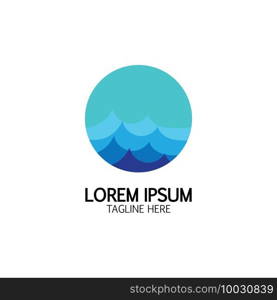 Isolated round shape logo. Blue color logotype. Flowing water image. Sea, ocean, river surface.