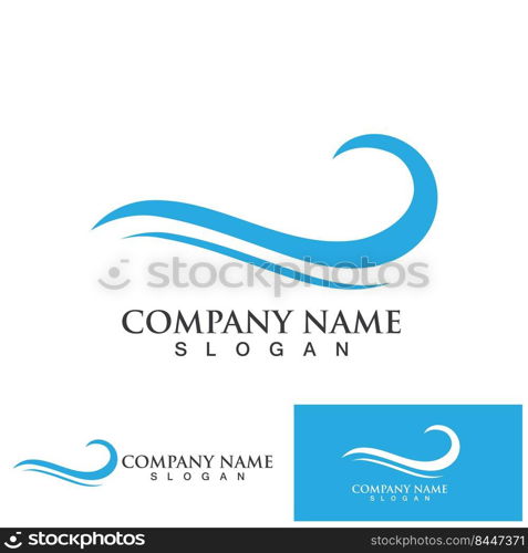 Isolated round shape logo. Blue color logotype. Flowing water image. Sea, ocean, river surface.