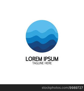 Isolated round shape logo. Blue color logotype. Flowing water image. Sea, ocean, river surface.