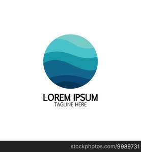 Isolated round shape logo. Blue color logotype. Flowing water image. Sea, ocean, river surface.