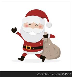 Isolated Santa Claus holding a bag. Christmas vector illustration