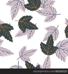 Isolated seamless abstract pattern with purple and green outline leaf elements. White background. Perfect for fabric design, textile print, wrapping, cover. Vector illustration.. Isolated seamless abstract pattern with purple and green outline leaf elements. White background.