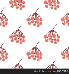 Isolated seamless food pattern with pink rowan ornament. White background. Organic cartoon print. Perfect for fabric design, textile print, wrapping, cover. Vector illustration. Isolated seamless food pattern with pink rowan ornament. White background. Organic cartoon print.