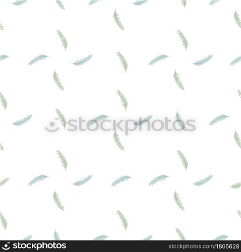 Isolated seamless nature pattern in geometric style with blue ear of wheat ornament. White background. Perfect for fabric design, textile print, wrapping, cover. Vector illustration.. Isolated seamless nature pattern in geometric style with blue ear of wheat ornament. White background.