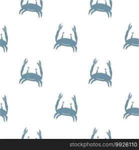 Isolated seamless nature pattern with blue crabs cute silhouettes. Childish fauna ornament with white background. Designed for fabric design, textile print, wrapping, cover. Vector illustration.. Isolated seamless nature pattern with blue crabs cute silhouettes. Childish fauna ornament with white background.