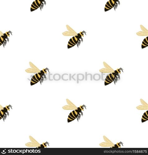 Isolated seamless pattern with bee stylized silhouettes. Yellow and black colored wasp on white background. Perfect for wallpaper, textile, wrapping paper, fabric print. Vector illustration.. Isolated seamless pattern with bee stylized silhouettes. Yellow and black colored wasp on white background.