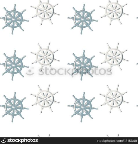 Isolated seamless pattern with blue ship rudder elements. White background. Marine old print. Designed for fabric design, textile print, wrapping, cover. Vector illustration.. Isolated seamless pattern with blue ship rudder elements. White background. Marine old print.
