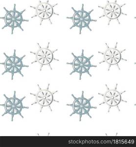 Isolated seamless pattern with blue ship rudder elements. White background. Marine old print. Designed for fabric design, textile print, wrapping, cover. Vector illustration.. Isolated seamless pattern with blue ship rudder elements. White background. Marine old print.