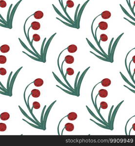 Isolated seamless pattern with simple red forest berries. Simple print on white background. Cartoon wildlife artwork. Backdrop for fabric design, textile print, wrapping, cover. Vector illustration.. Isolated seamless pattern with simple red forest berries. Simple print on white background. Cartoon wildlife artwork.
