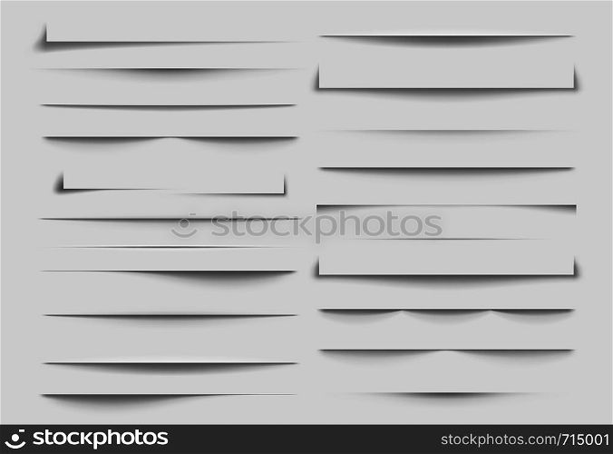 Isolated shadow dividers. Shadows discarded by paper sheet. Sheets page separation frame divider corner vector symbols illustration set. Isolated shadow dividers. Shadows discarded by paper sheet. vector illustration