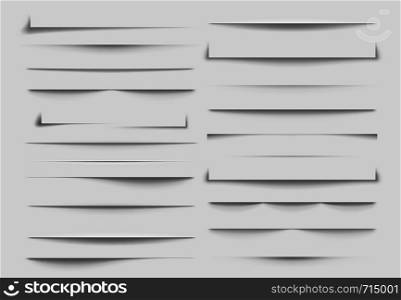 Isolated shadow dividers. Shadows discarded by paper sheet. Sheets page separation frame divider corner vector symbols illustration set. Isolated shadow dividers. Shadows discarded by paper sheet. vector illustration