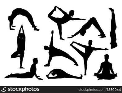 isolated silhouette man in yoga posture