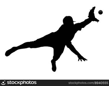 Isolated Silhouette of Baseball Fielder Diving to Catch Ball, originating image from Generative AI technology 